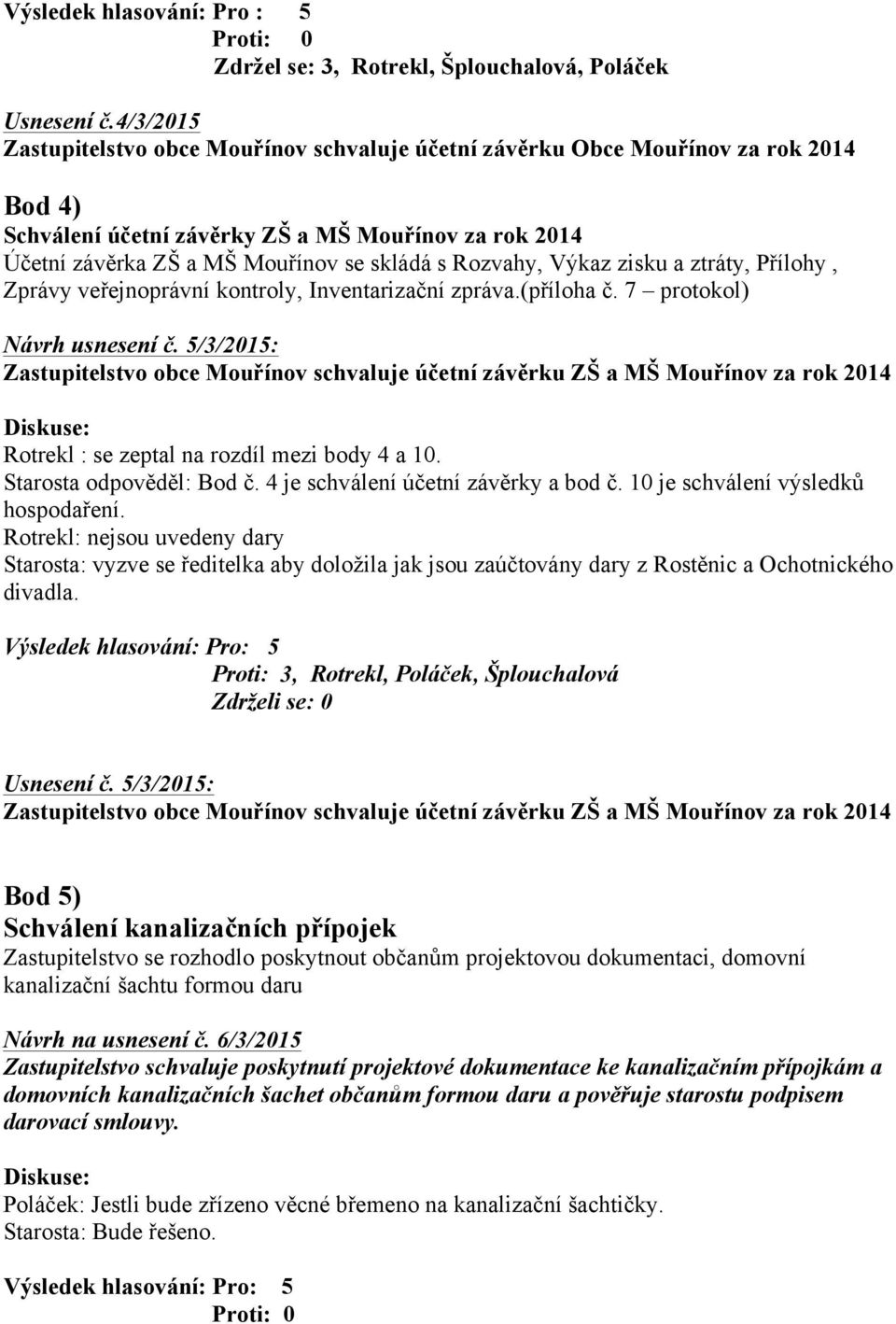 Rozvahy, Výkaz zisku a ztráty, Přílohy, Zprávy veřejnoprávní kontroly, Inventarizační zpráva.(příloha č. 7 protokol) Návrh usnesení č.