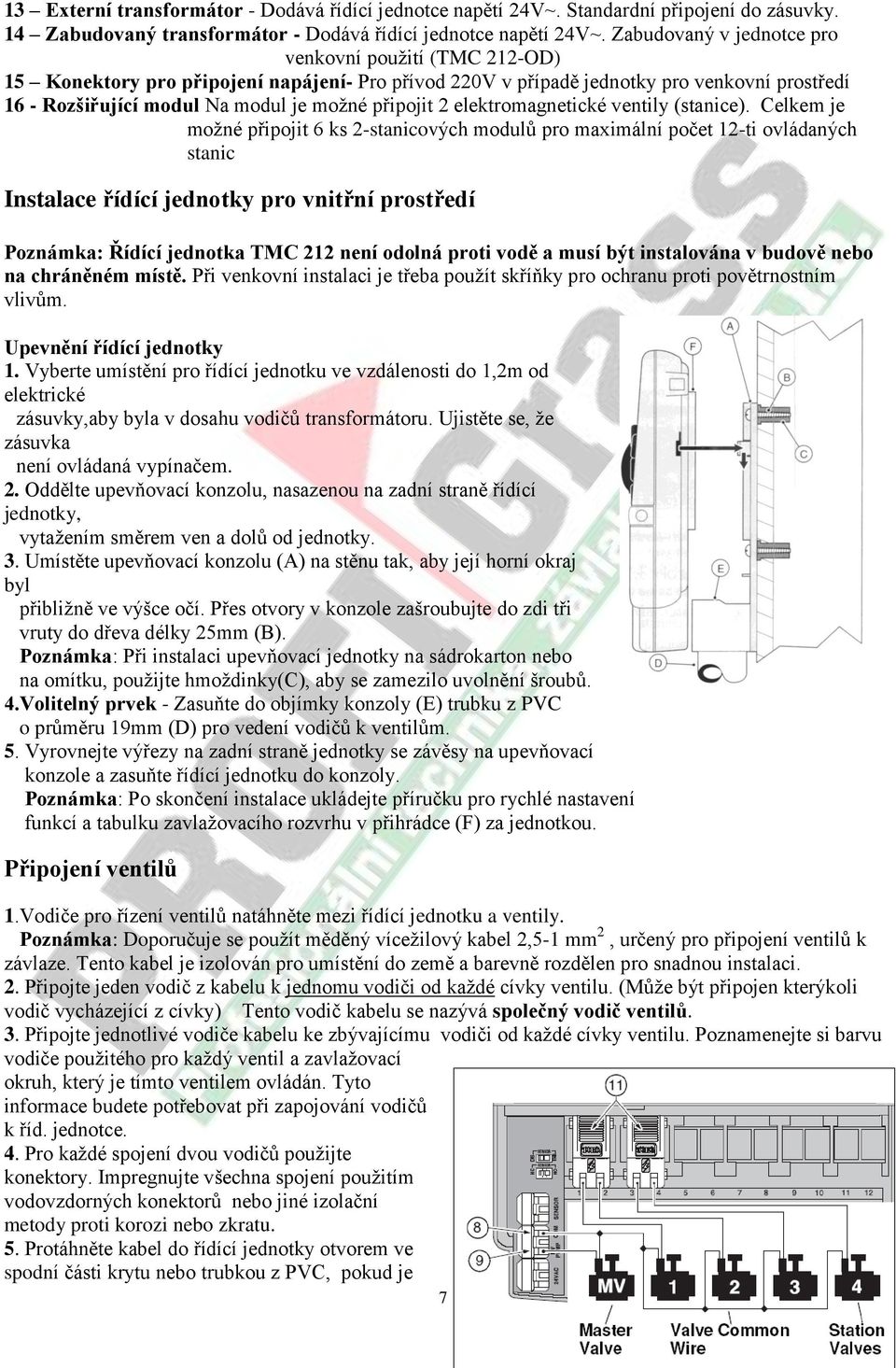 připojit 2 elektromagnetické ventily (stanice).