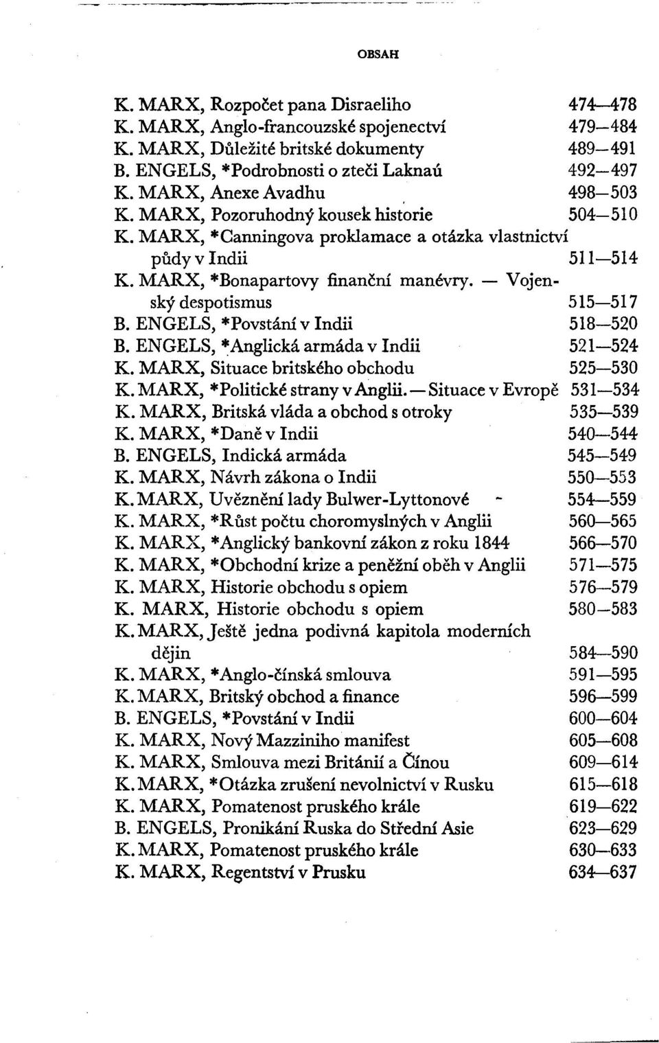 - Vojenský despotismus 515-517 B. ENGELS, *Povstání v Indii 518-520 B. ENGELS, *Anglická armáda v Indii 521-524 K. MARX, Situace britského obchodu 525-530 K. MARX, *Politické strany v Anglň.