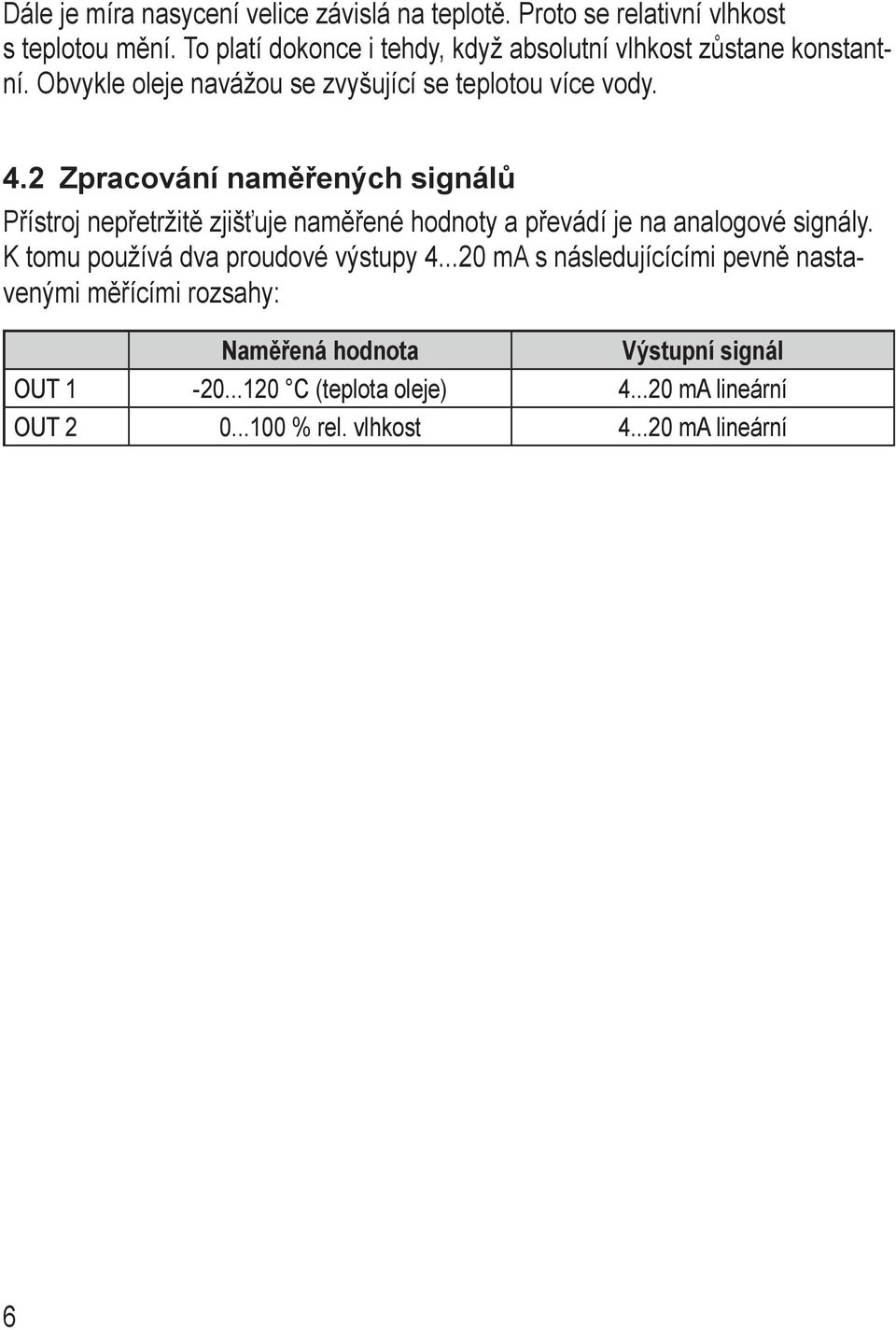 2 Zpracování naměřených signálů Přístroj nepřetržitě zjišťuje naměřené hodnoty a převádí je na analogové signály.