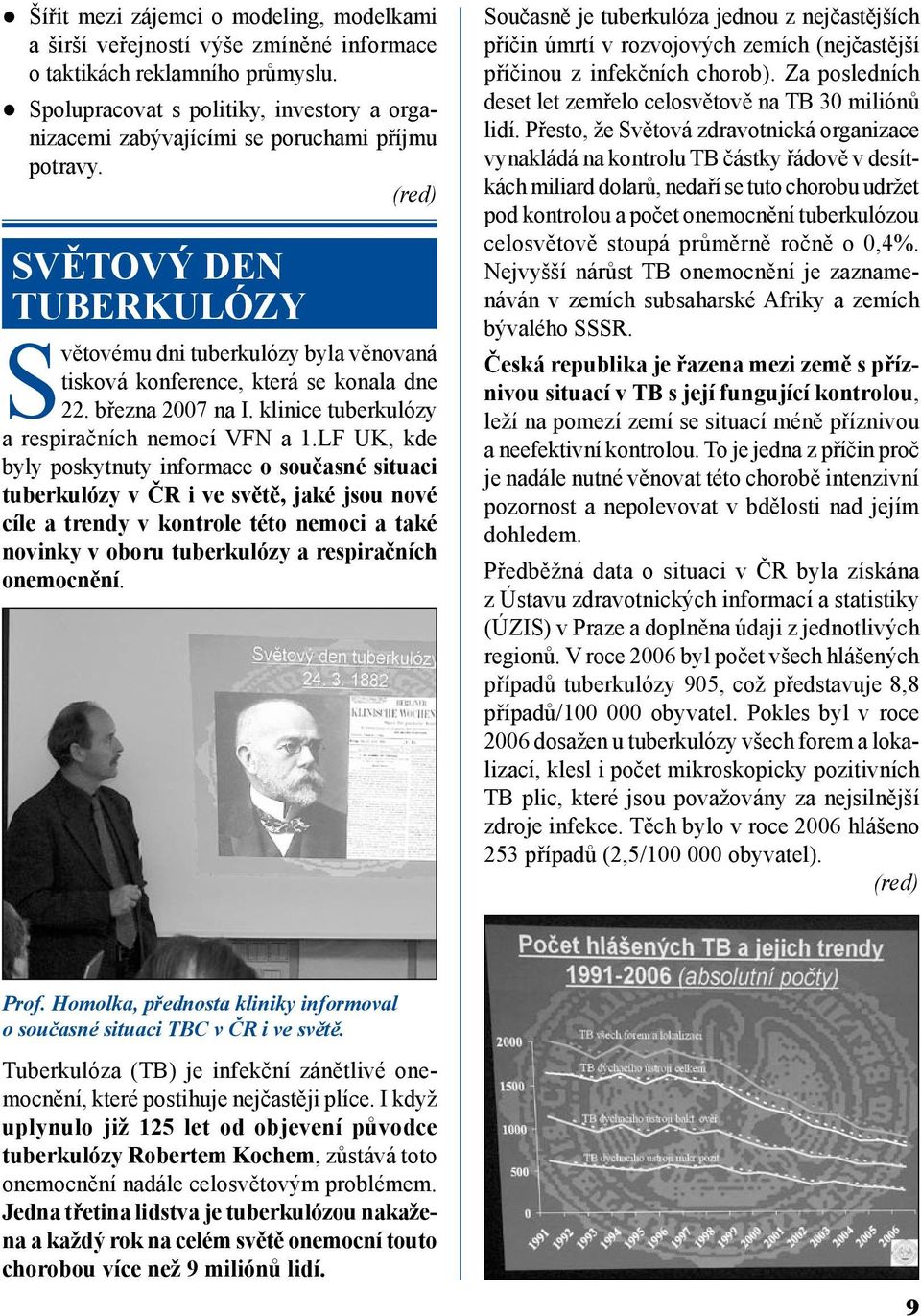 (red) Světový den tuberkulózy Světovému dni tuberkulózy byla věnovaná tisková konference, která se konala dne 22. března 2007 na I. klinice tuberkulózy a respiračních nemocí VFN a 1.
