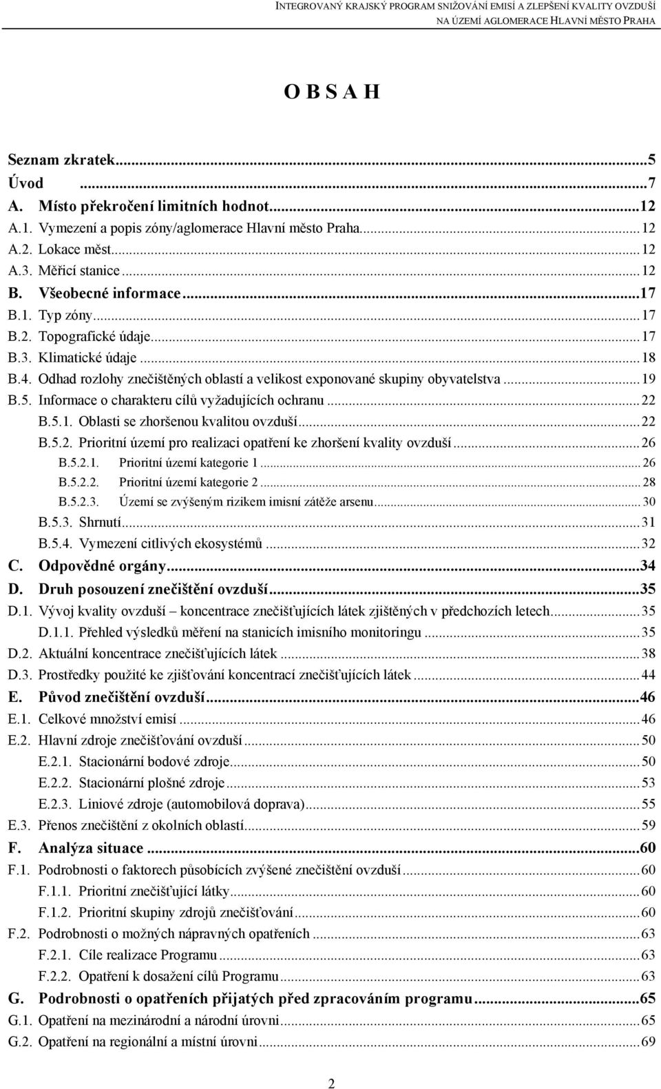 Informace o charakteru cílů vyžadujících ochranu...22 B.5.1. Oblasti se zhoršenou kvalitou ovzduší...22 B.5.2. Prioritní území pro realizaci opatření ke zhoršení kvality ovzduší...26 B.5.2.1. Prioritní území kategorie 1.