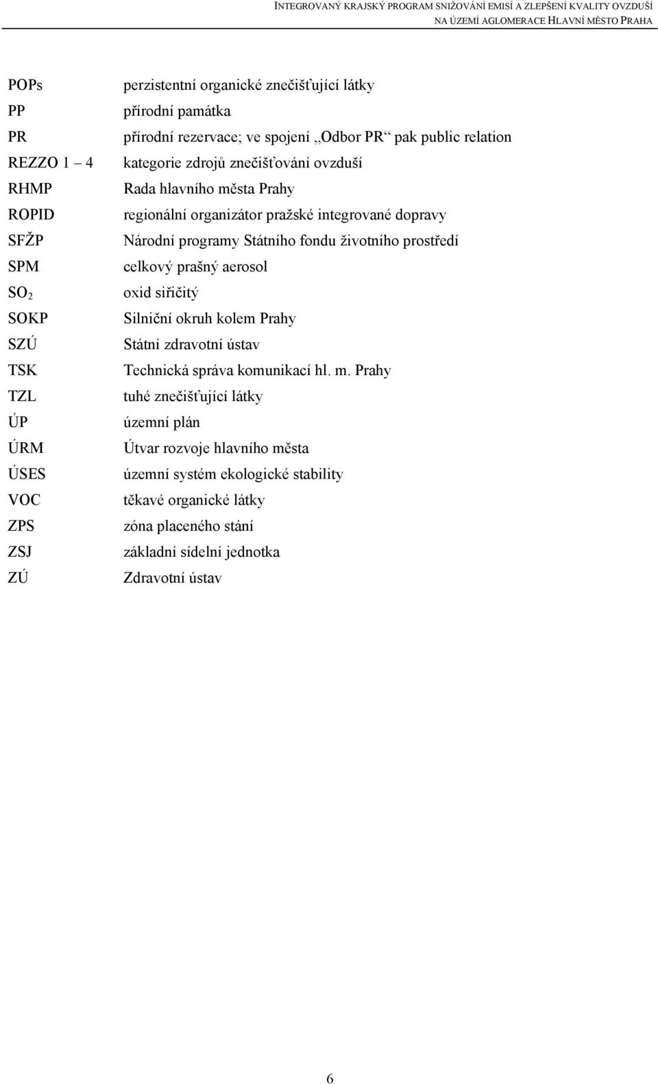 Státního fondu životního prostředí celkový prašný aerosol oxid siřičitý Silniční okruh kolem Prahy Státní zdravotní ústav Technická správa komunikací hl. m.