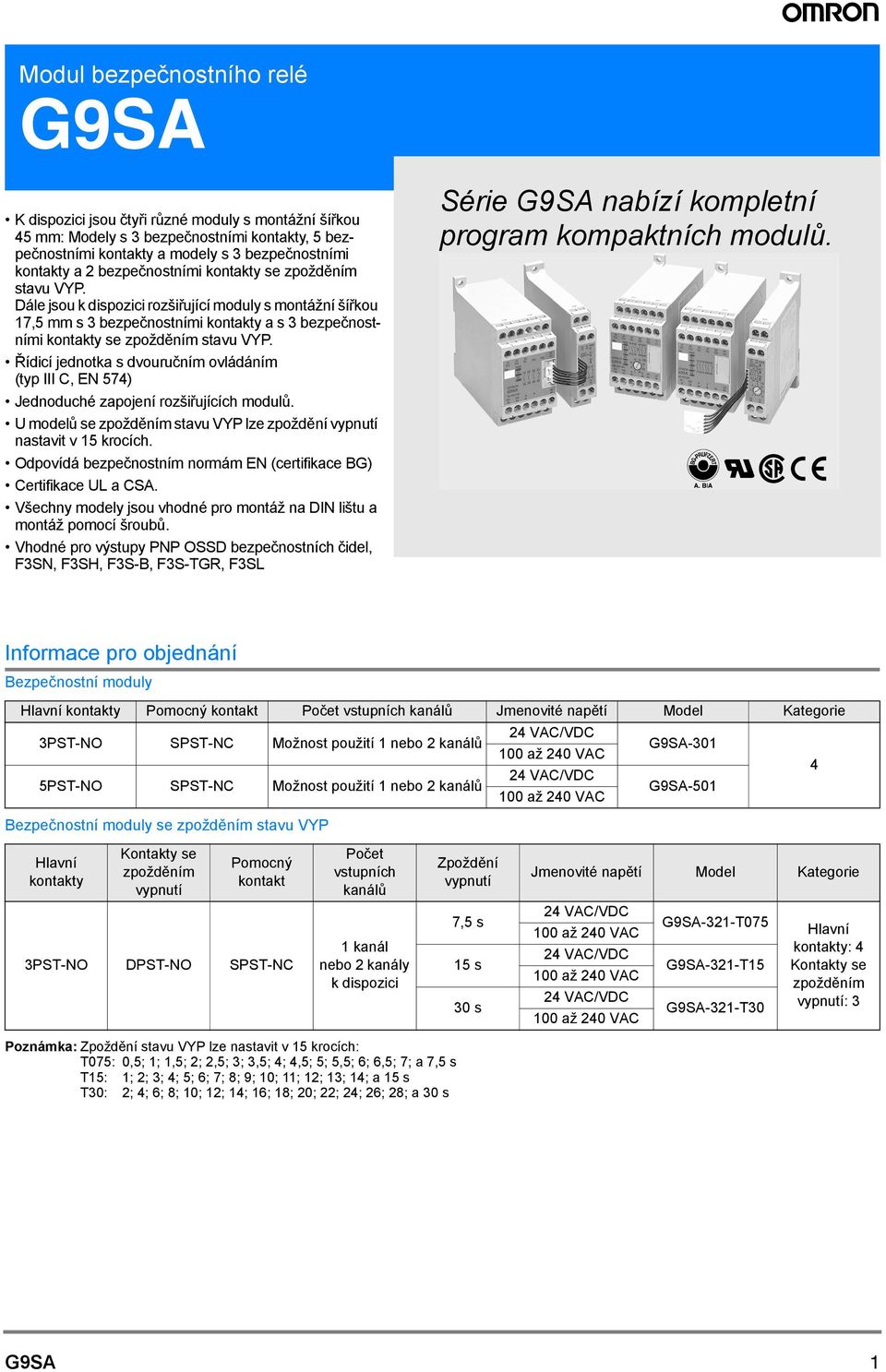 Řídicí jednotka s dvouručním ovládáním (typ III C EN 7) Jednoduché zapojení rozšiřujících modulů. U modelů se zpožděním stavu VYP lze zpoždění nastavit v krocích.