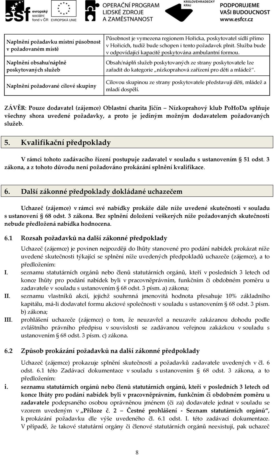 Obsah/náplň služeb poskytovaných ze strany poskytovatele lze zařadit do kategorie nízkoprahová zařízení pro děti a mládež.