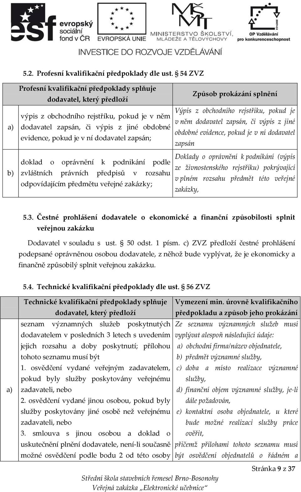 dodavatel zapsán; doklad o oprávnění k podnikání podle zvláštních právních předpisů v rozsahu odpovídajícím předmětu veřejné zakázky; Způsob prokázání splnění Výpis z obchodního rejstříku, pokud je v