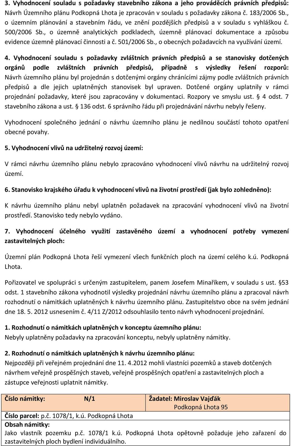 , o územně analytických podkladech, územně plánovací dokumentace a způsobu evidence územně plánovací činnosti a č. 501/2006 Sb., o obecných požadavcích na využívání území. 4.