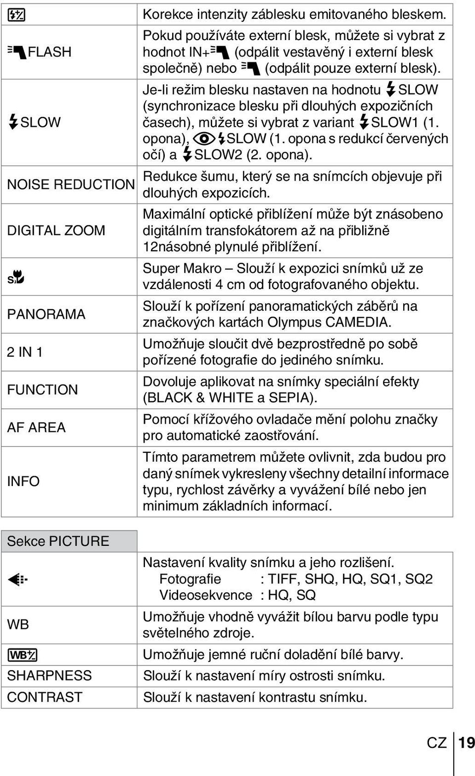 Je-li reïim blesku nastaven na hodnotu #SLOW (synchronizace blesku pfii dlouh ch expoziãních ãasech), mûïete si vybrat z variant #SLOW1 (1. opona), HSLOW (1.