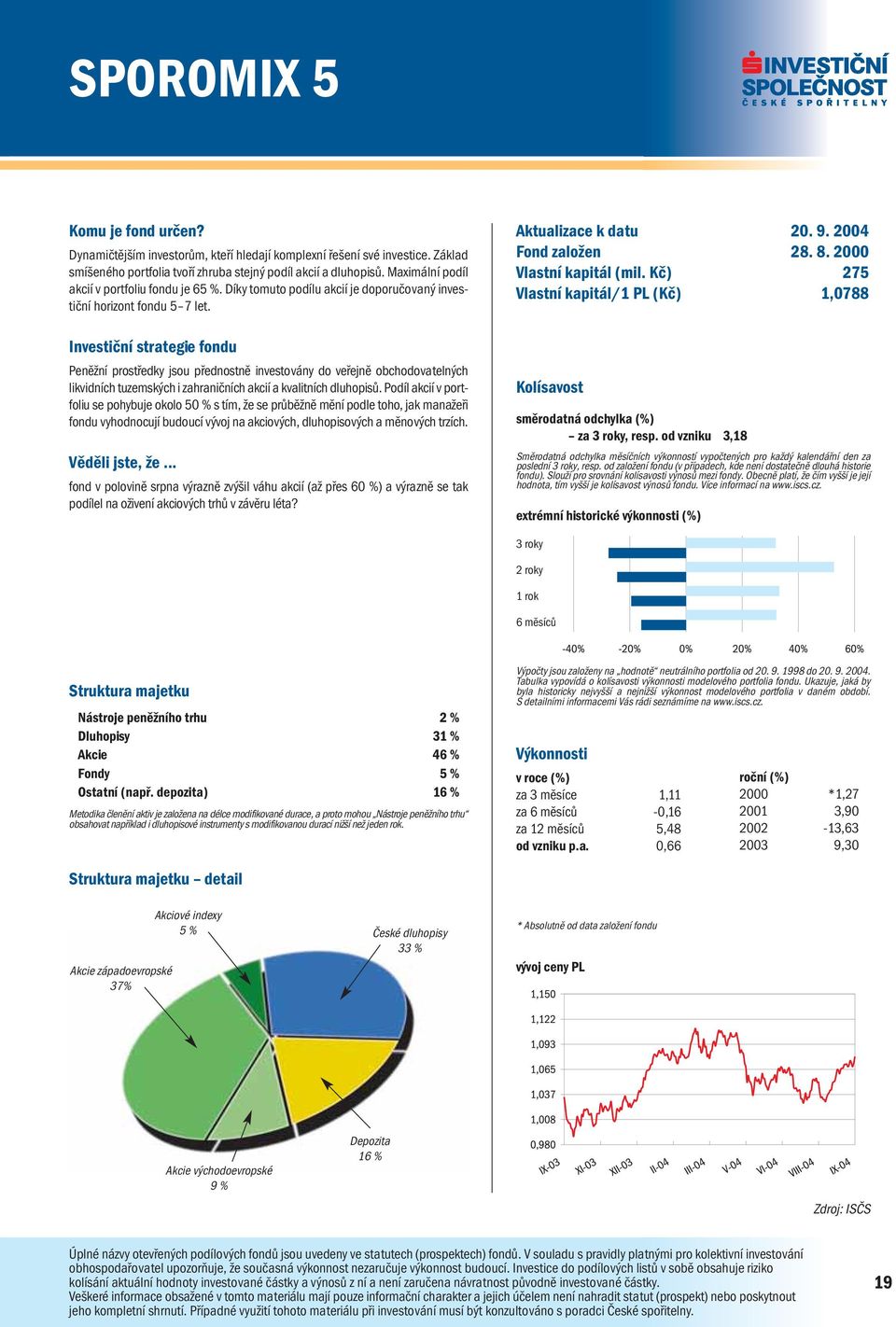 Peněžní prostředky jsou přednostně investovány do veřejně obchodovatelných likvidních tuzemských i zahraničních akcií a kvalitních dluhopisů.