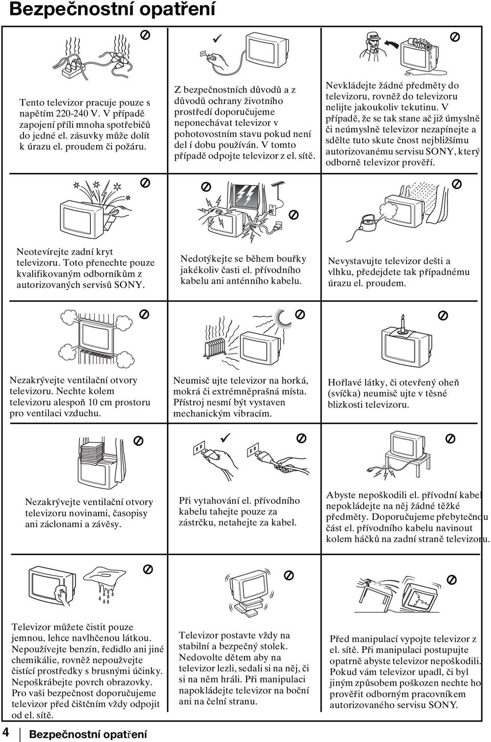 Nevkládejte žádné předměty do televizoru, rovněž do televizoru nelijte jakoukoliv tekutinu.