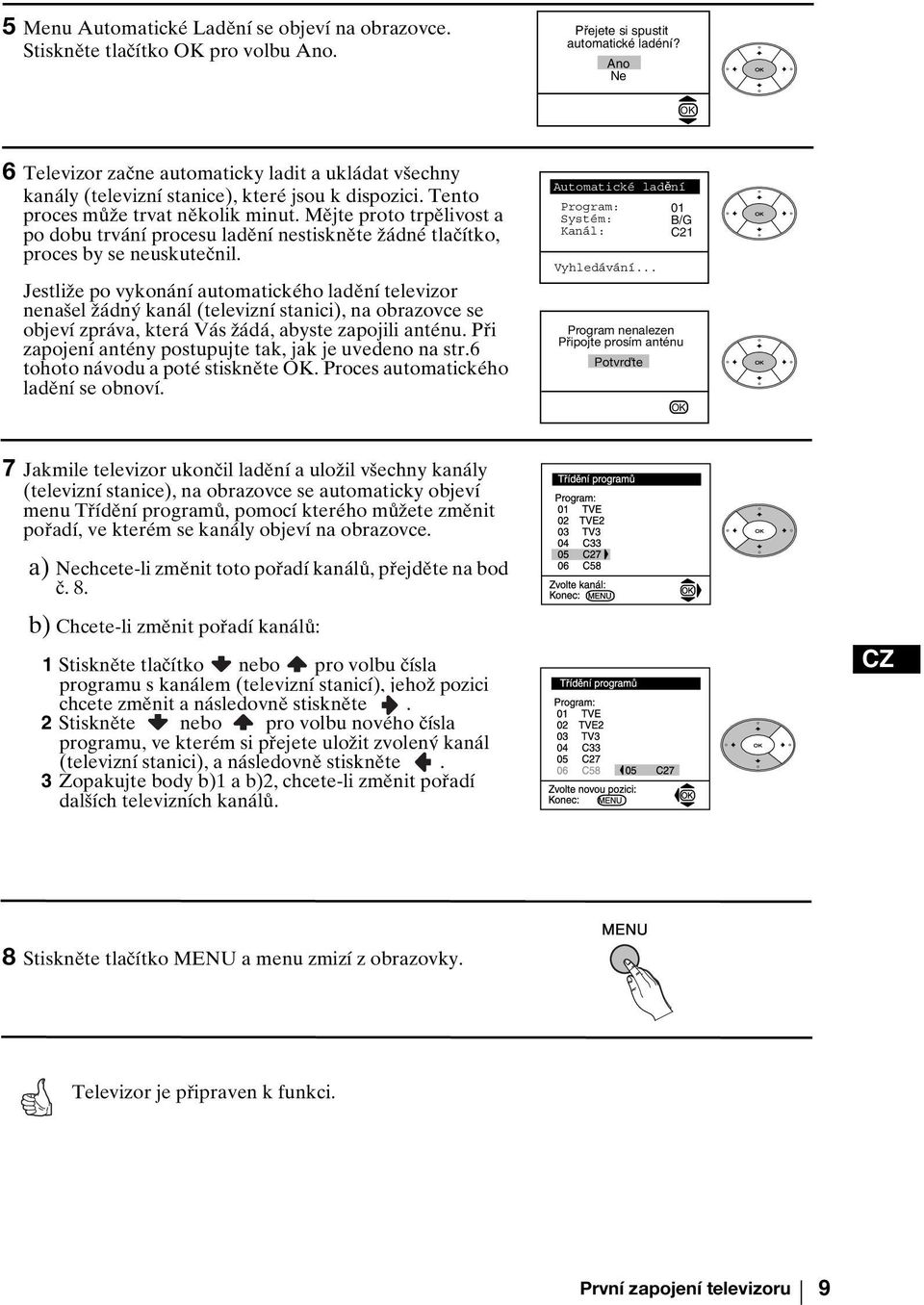 Mějte proto trpělivost a po dobu trvání procesu ladění nestiskněte žádné tlačítko, proces by se neuskutečnil.