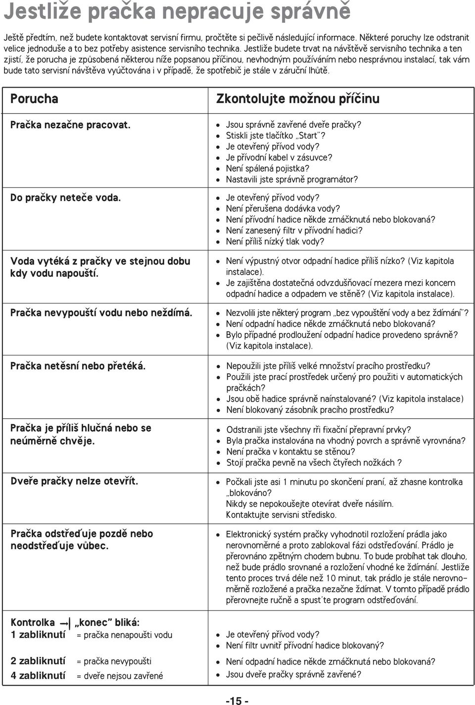 JestliÏe budete trvat na náv tûvû servisního technika a ten zjistí, Ïe porucha je zpûsobená nûkterou níïe popsanou pfiíãinou, nevhodn m pouïíváním nebo nesprávnou instalací, tak vám bude tato