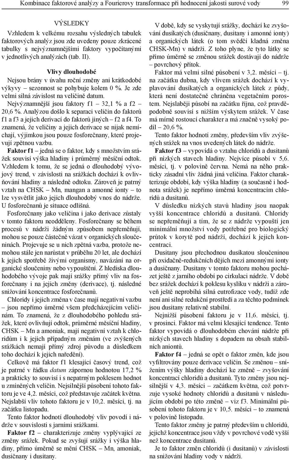 Je zde velmi silná závislost na veličině datum. Nejvýznamnější jsou faktory f1 32,1 % a f2 20,6 %. Analýzou došlo k separaci veličin do faktorů f1 a f3 a jejich derivací do faktorů jiných f2 a f4.