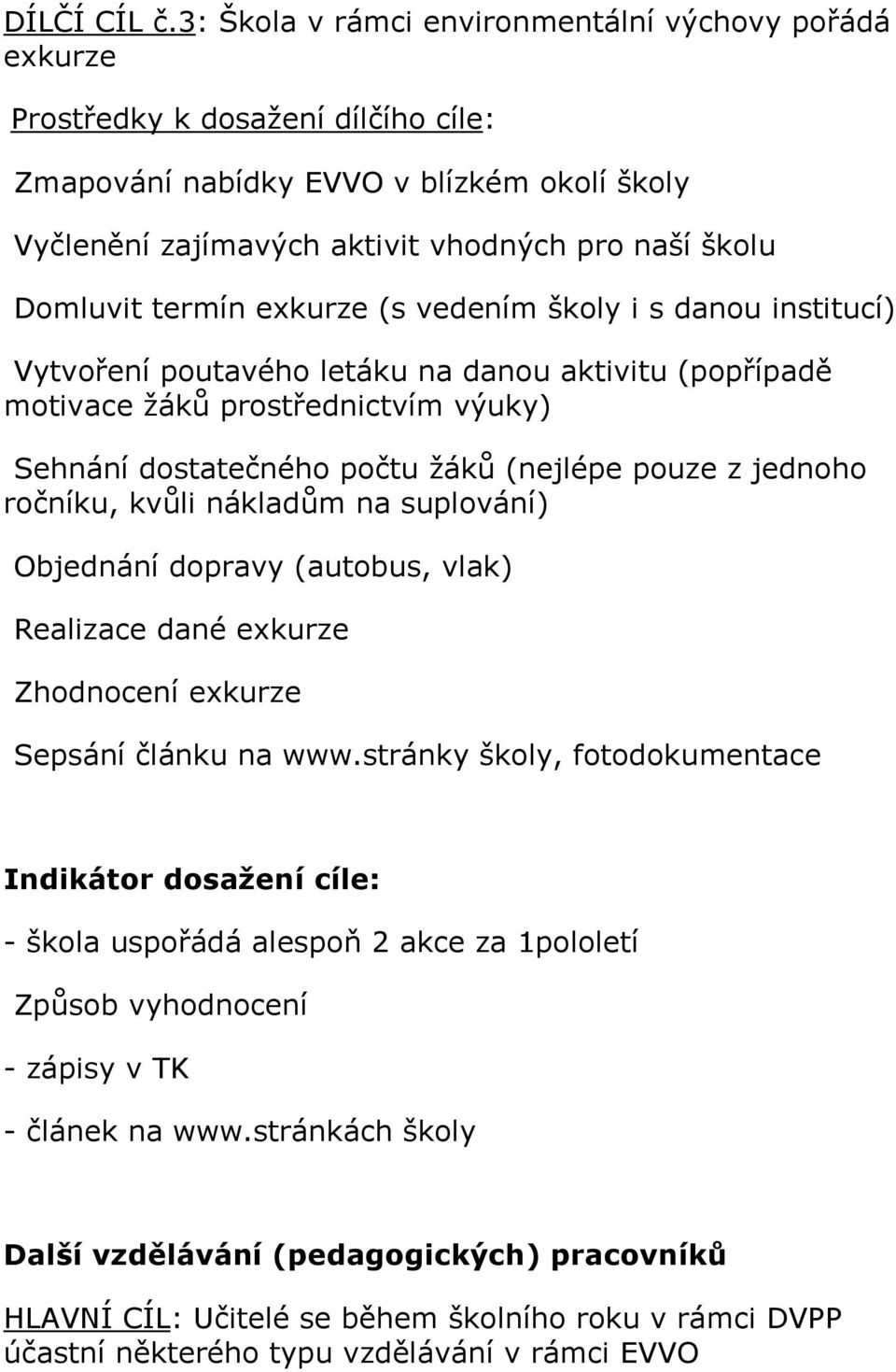 termín exkurze (s vedením školy i s danou institucí) Vytvoření poutavého letáku na danou aktivitu (popřípadě motivace žáků prostřednictvím výuky) Sehnání dostatečného počtu žáků (nejlépe pouze z