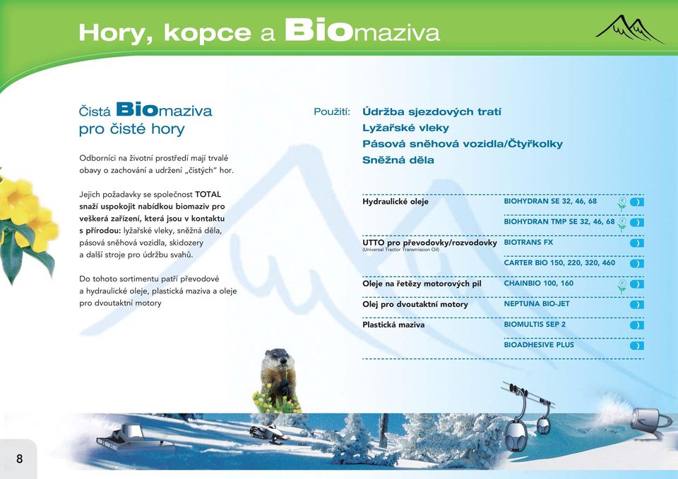 kontaktu s přírodou: lyžařské vleky, sněžná děla, pásová sněhová vozidla, skidozery a další stroje pro údržbu svahů.