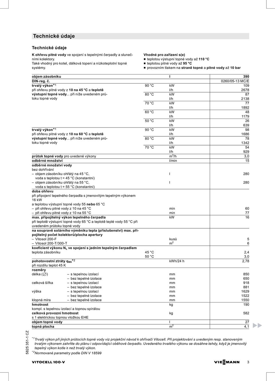 0260/05 13 MC/E trvalý výkon* 1 90 C kw 109 při ohřevu pitné vody z 10 na 45 C a teplotě l/h 2678 výstupní topné vody.