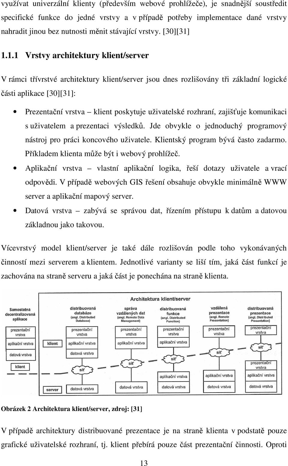 1.1.1 Vrstvy architektury klient/server V rámci třívrstvé architektury klient/server jsou dnes rozlišovány tři základní logické části aplikace [30][31]: Prezentační vrstva klient poskytuje