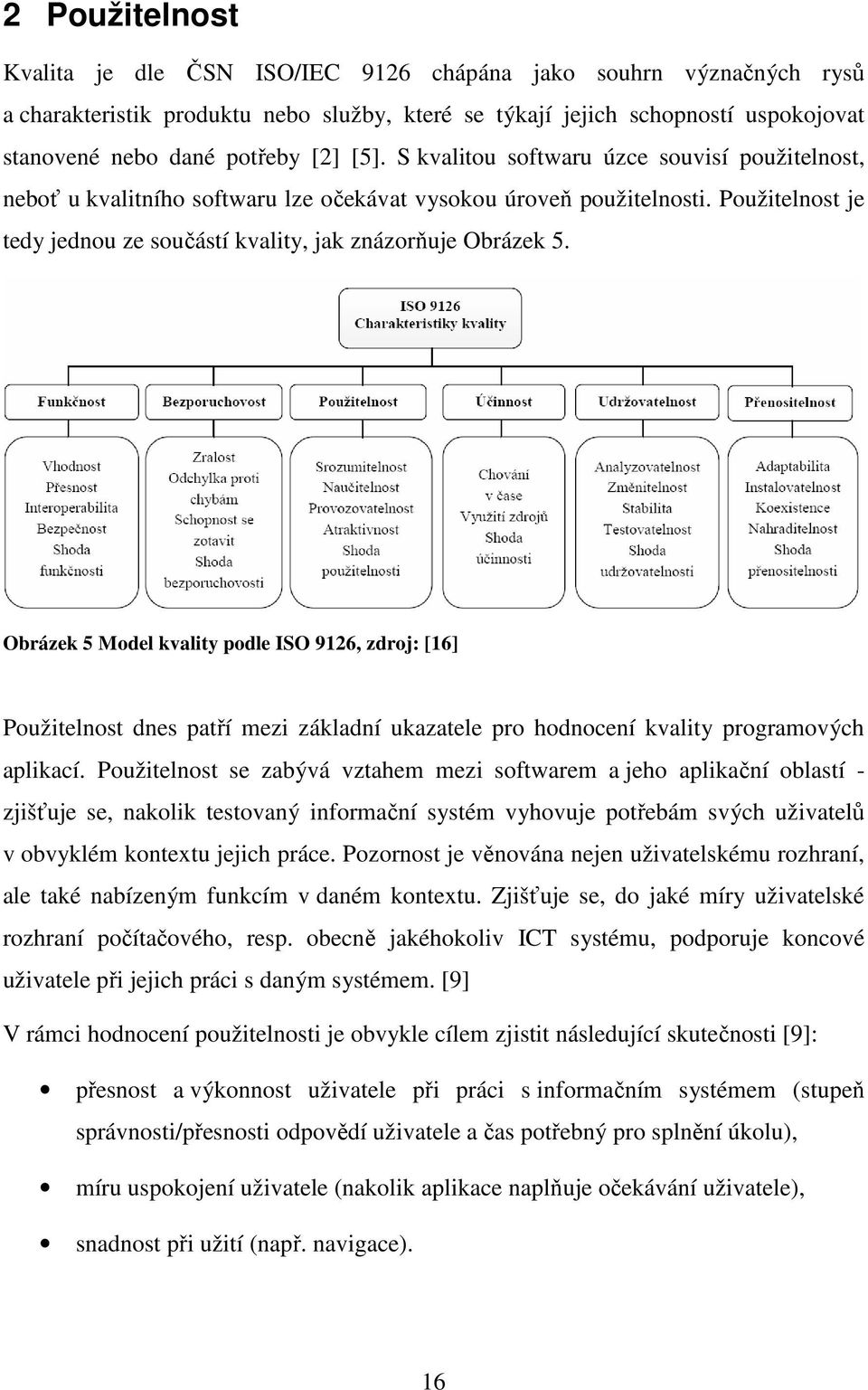 Obrázek 5 Model kvality podle ISO 9126, zdroj: [16] Použitelnost dnes patří mezi základní ukazatele pro hodnocení kvality programových aplikací.