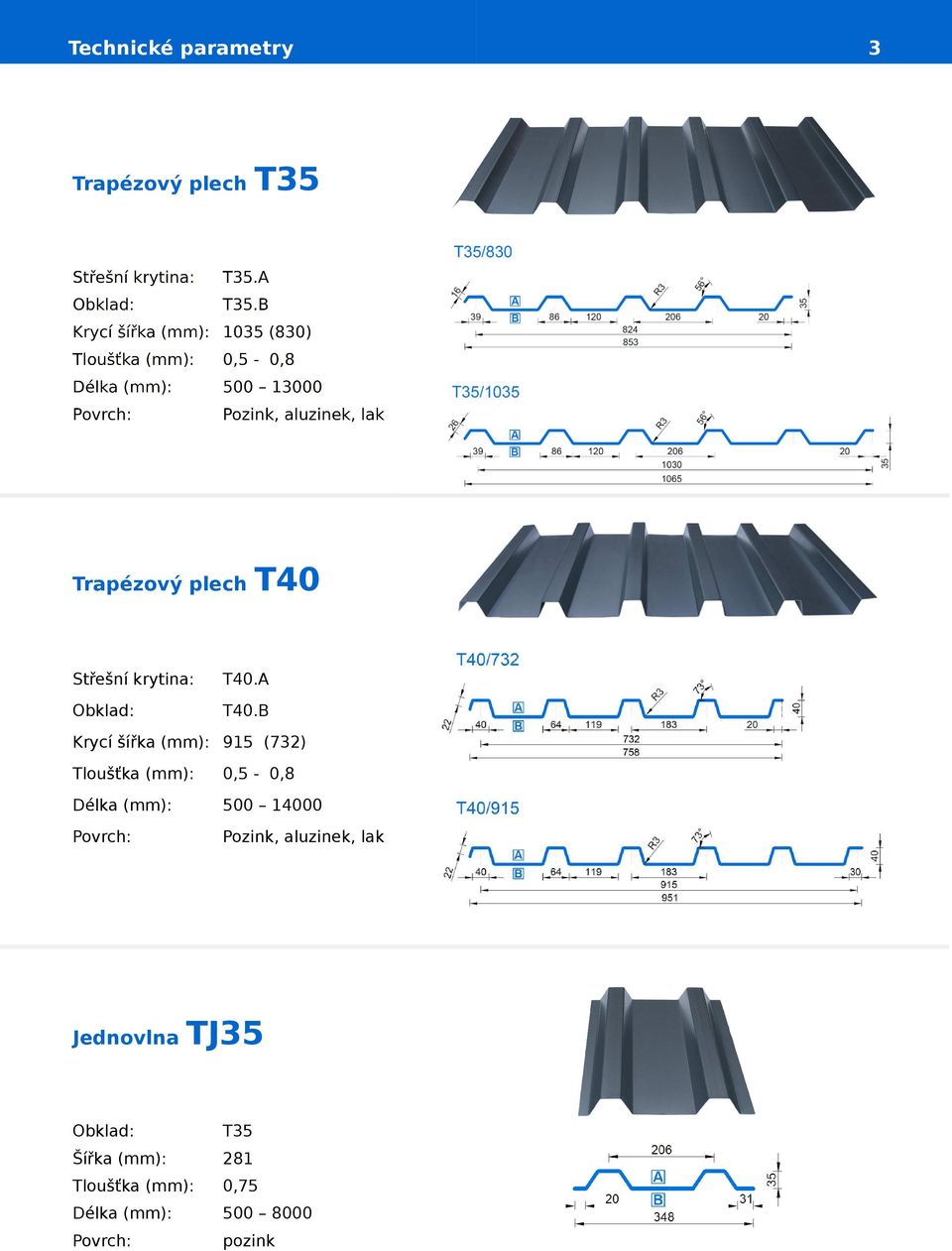 B Krycí šířka (mm): 915 (732) Tloušťka (mm): 0,5-0,8 Délka (mm): 500 14000