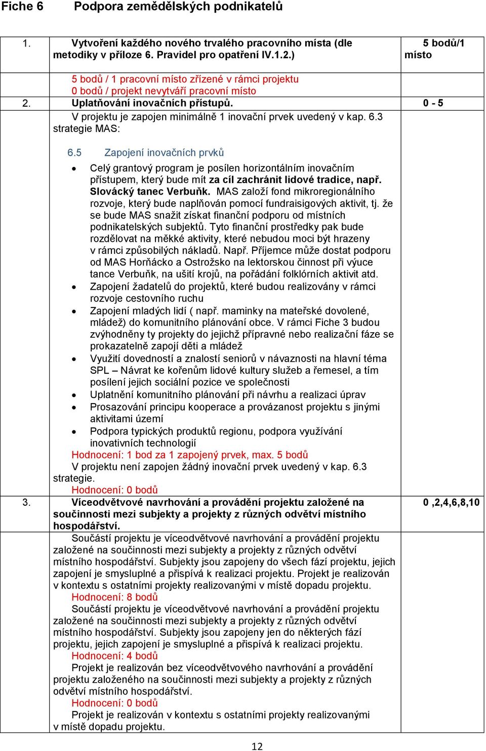 0-5 V projektu je zapojen minimálně 1 inovační prvek uvedený v kap. 6.3 strategie MAS: 6.