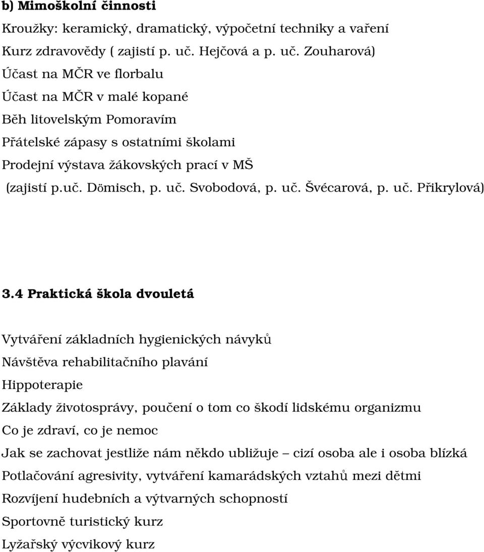 uč. Svobodová, p. uč. Švécarová, p. uč. Přikrylová) 3.