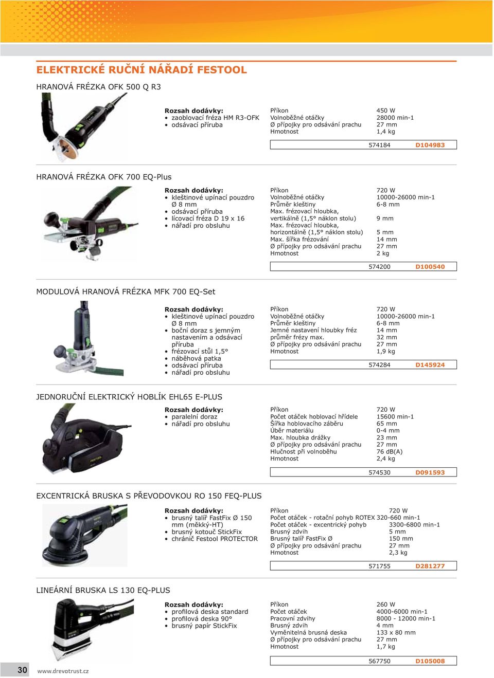 ší ka frézování 10000-26000 min-1 6-8 mm 9 mm 5 mm 14 mm 2 kg 574200 D100540 MODULOVÁ HRANOVÁ FRÉZKA MFK 700 EQ-Set kleštinové upínací pouzdro Ø 8 mm bo ní doraz s jemným nastavením a odsávací p