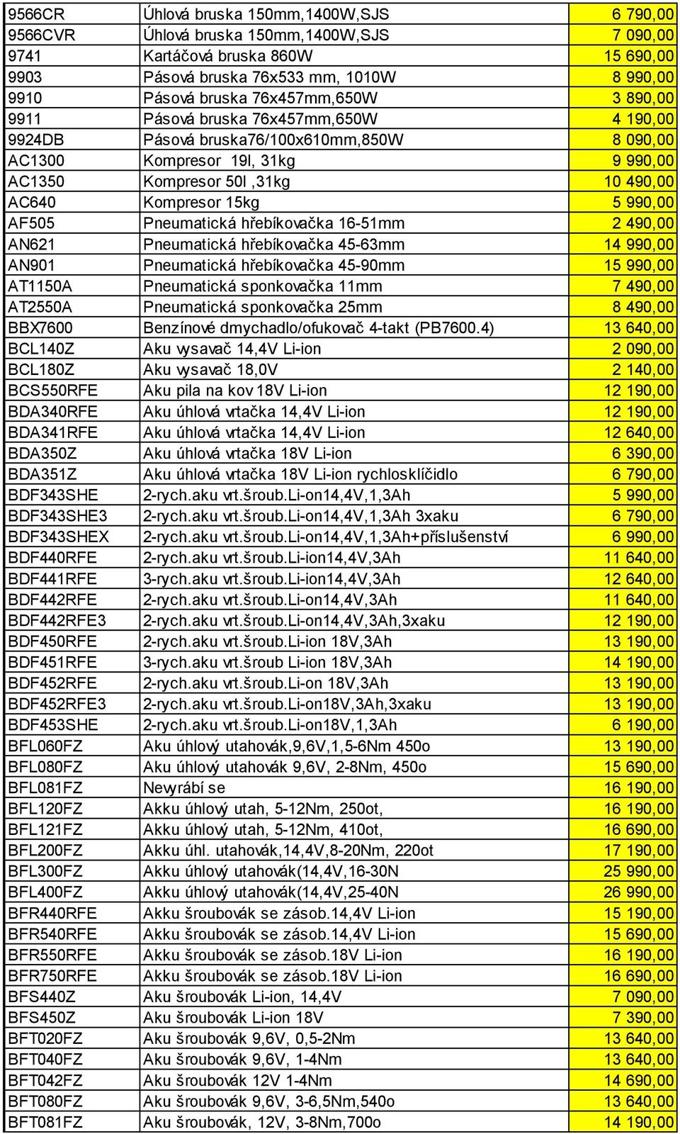 15kg 5 990,00 AF505 Pneumatická hřebíkovačka 16-51mm 2 490,00 AN621 Pneumatická hřebíkovačka 45-63mm 14 990,00 AN901 Pneumatická hřebíkovačka 45-90mm 15 990,00 AT1150A Pneumatická sponkovačka 11mm 7