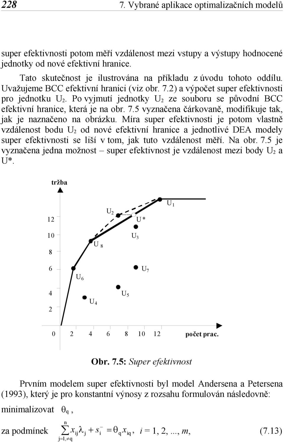 Míra super efektvost e potom vlastě vzdáleost bodu U 2 od ové efektví hrace a edotlvé DEA modely super efektvost se lší v tom, ak tuto vzdáleost měří. Na obr. 7.