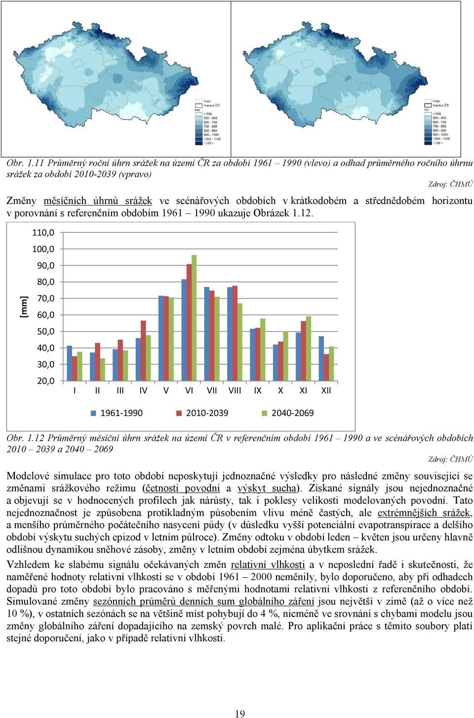 obdobích v krátkodobém a střednědobém horizontu v porovnání s referenčním obdobím 1961 1990 ukazuje Obrázek 1.12.