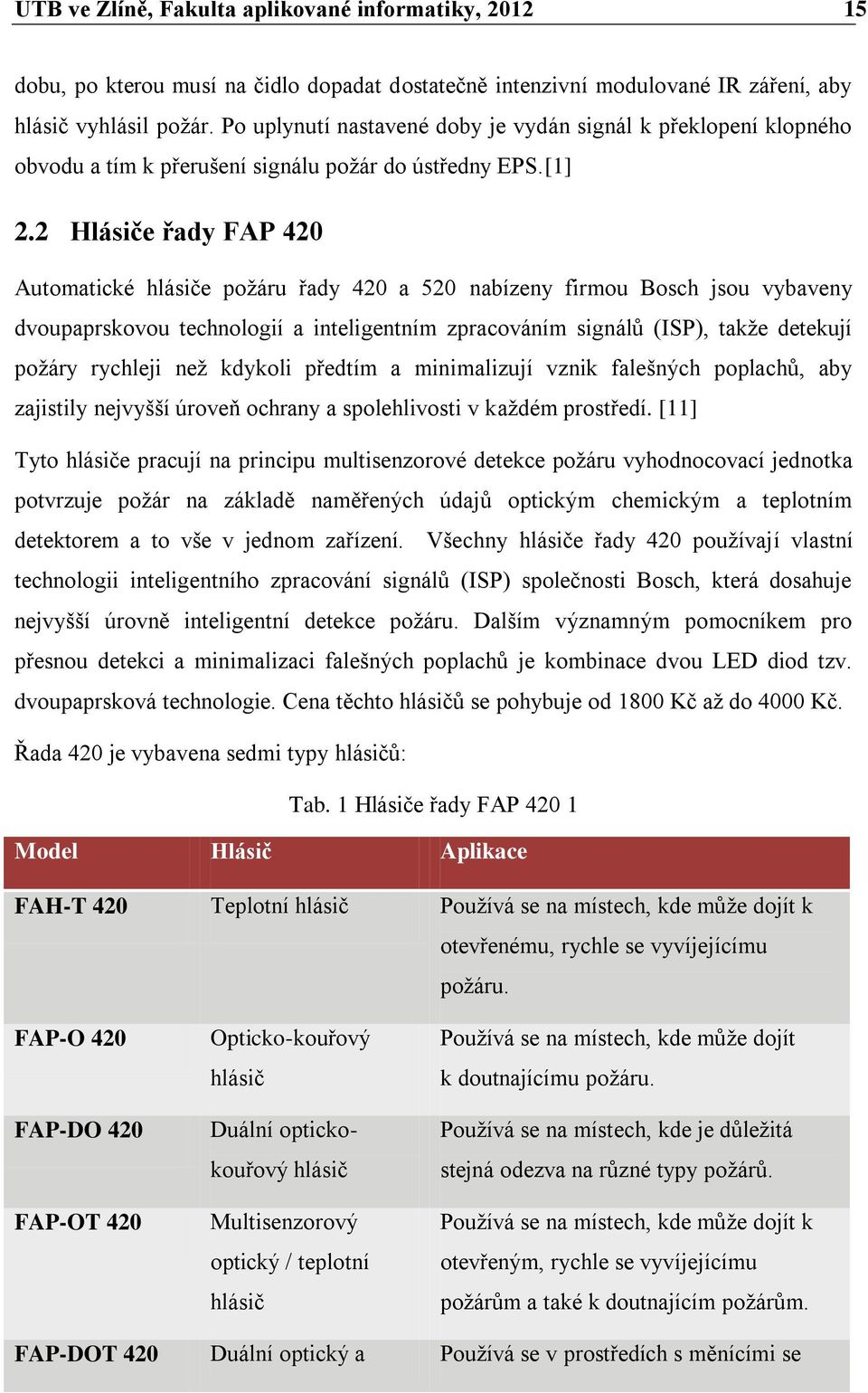 2 Hlásiče řady FAP 420 Automatické hlásiče poţáru řady 420 a 520 nabízeny firmou Bosch jsou vybaveny dvoupaprskovou technologií a inteligentním zpracováním signálů (ISP), takţe detekují poţáry