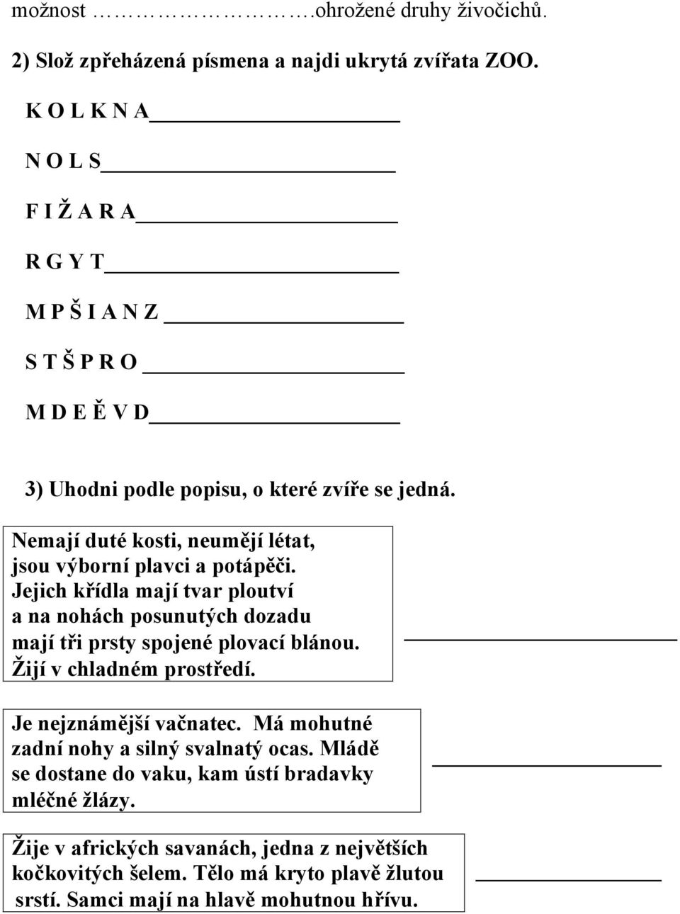 Nemají duté kosti, neumějí létat, jsou výborní plavci a potápěči. Jejich křídla mají tvar ploutví a na nohách posunutých dozadu mají tři prsty spojené plovací blánou.