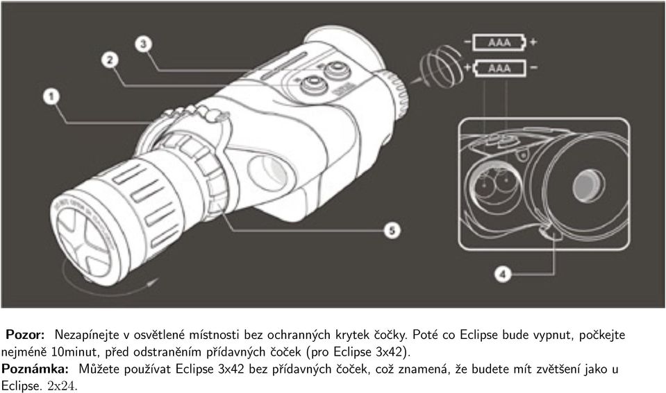 přídavných čoček (pro Eclipse 3x42).