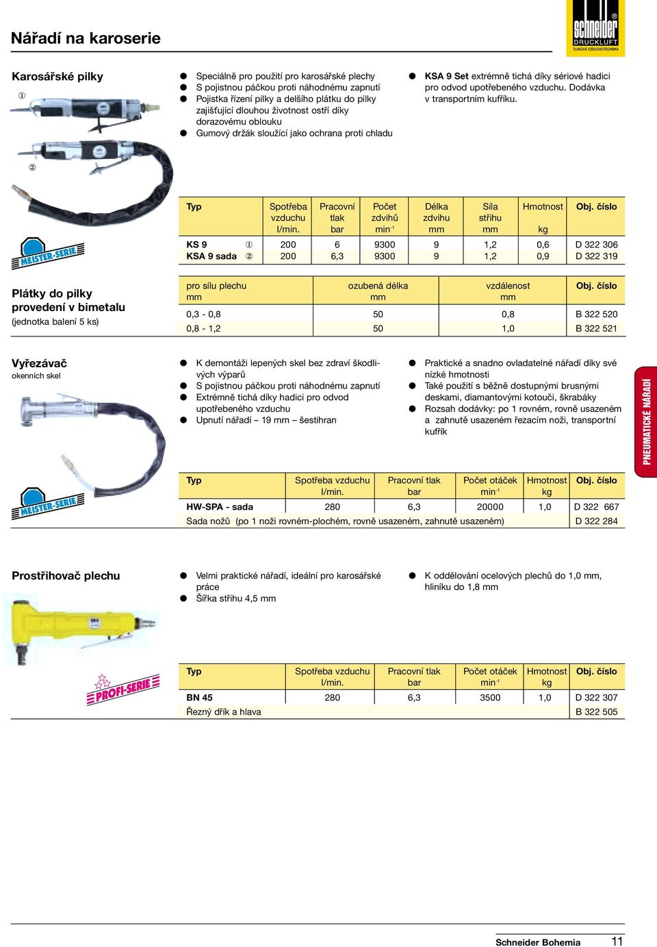 2 Typ Spotřeba Pracovní Počet Délka Síla Hmotnost Obj. číslo vzduchu tlak zdvihů zdvihu střihu I/min.