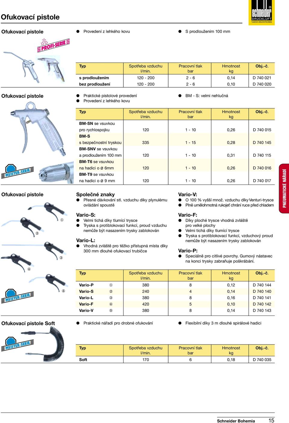 BM-SNV se vsuvkou a prodloužením 100 mm 120 1-10 0,31 D 740 115 BM-T6 se vsuvkou na hadici o ø 6mm 120 1-10 0,26 D 740 016 BM-T9 se vsuvkou na hadici o ø 9 mm 120 1-10 0,26 D 740 017 Společné znaky