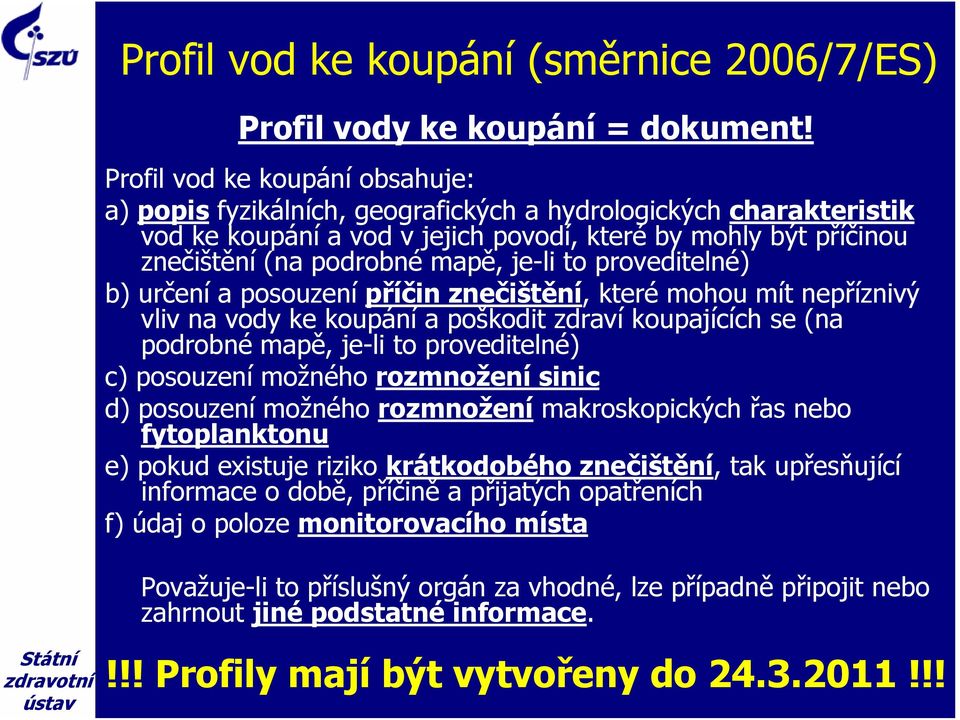 je-li to proveditelné) b) určení a posouzení příčin znečištění, které mohou mít nepříznivý vliv na vody ke koupání a poškodit zdraví koupajících se (na podrobné mapě, je-li to proveditelné) c)