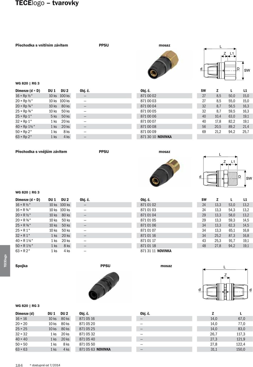 SW Z L L1 16 Rp ½" 10 ks 100 ks 871 00 02 27 8,5 50,0 15,0 20 Rp ½" 10 ks 100 ks 871 00 03 27 8,5 55,0 15,0 20 Rp ¾" 10 ks 80 ks 871 00 04 32 8,7 56,5 16,3 25 Rp ¾" 10 ks 50 ks 871 00 05 32 8,7 59,5