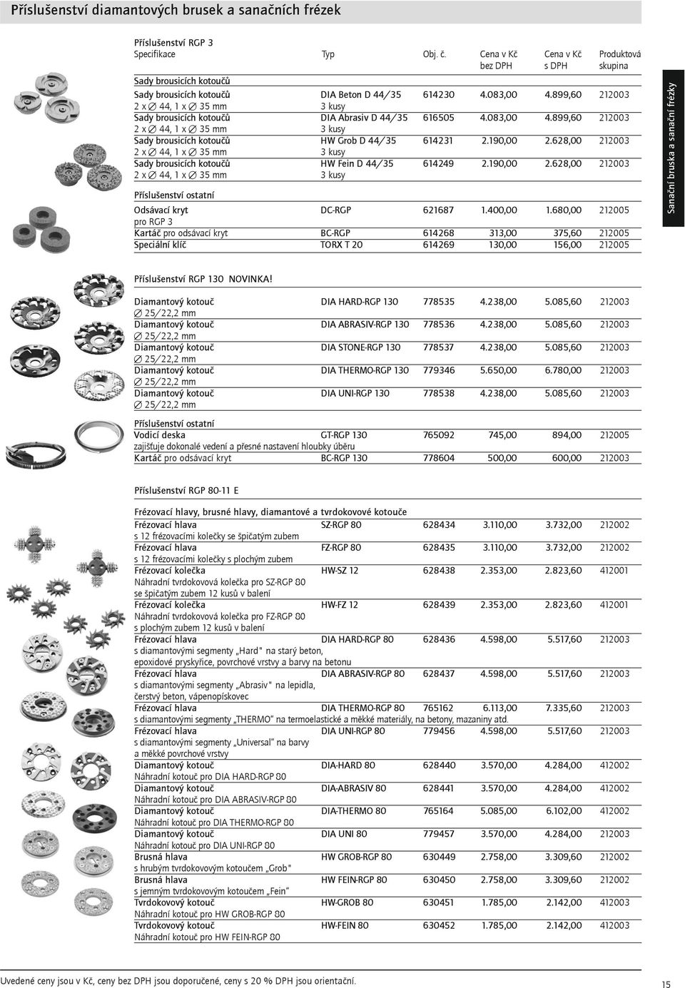 190,00 2.628,00 212003 2 x 44, 1 x 35 mm 3 kusy Sady brousicích kotou HW Fein D 44/35 614249 2.190,00 2.628,00 212003 2 x 44, 1 x 35 mm 3 kusy P íslušenství ostatní Odsávací kryt DCRGP 621687 1.