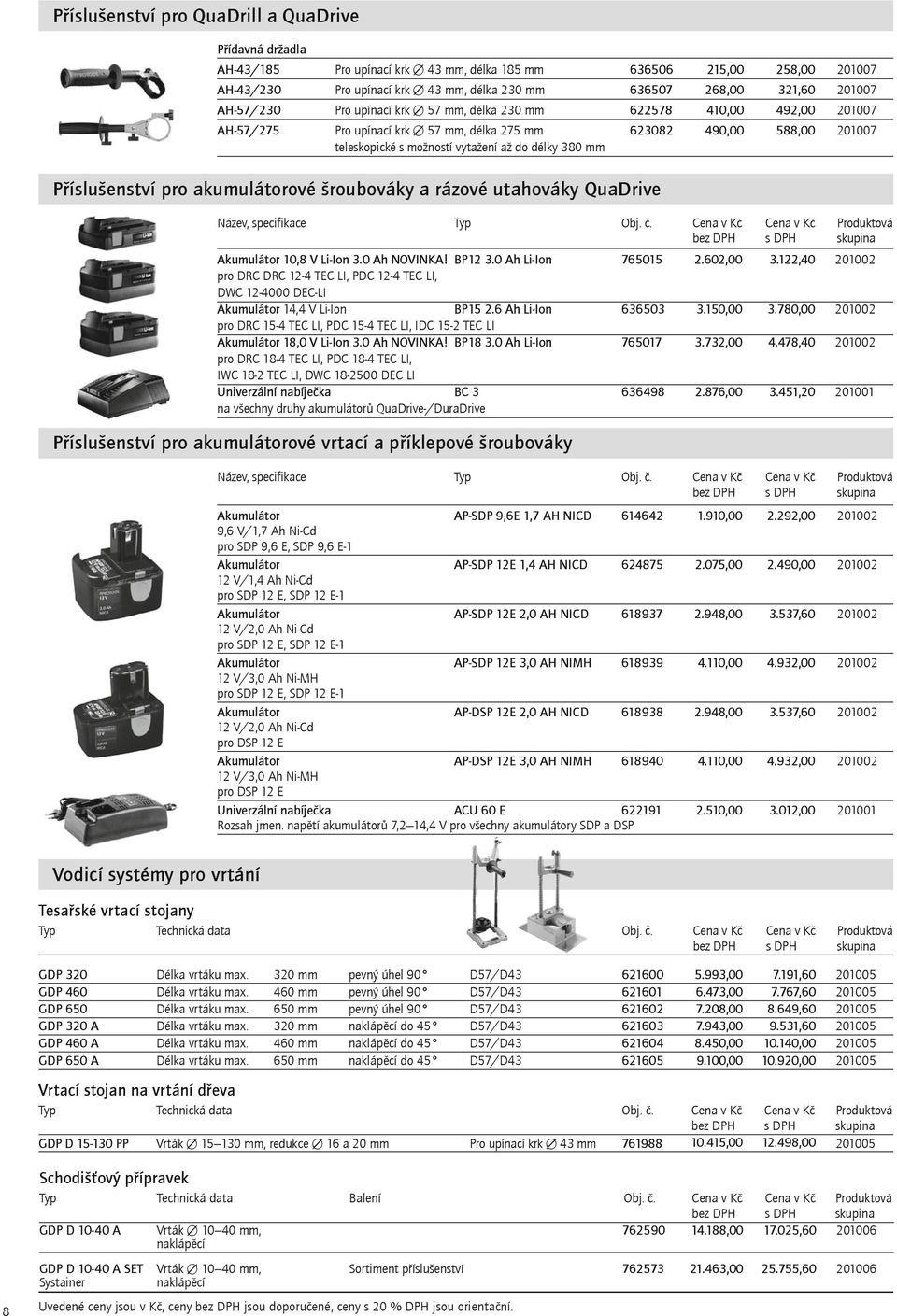 380 mm P íslušenství pro akumulátorové šroubováky a rázové utahováky QuaDrive Název, specifikace Typ Obj.. Cena v K Cena v K Produktová Akumulátor 10,8 V LiIon 3.0 Ah NOVINKA! BP12 3.