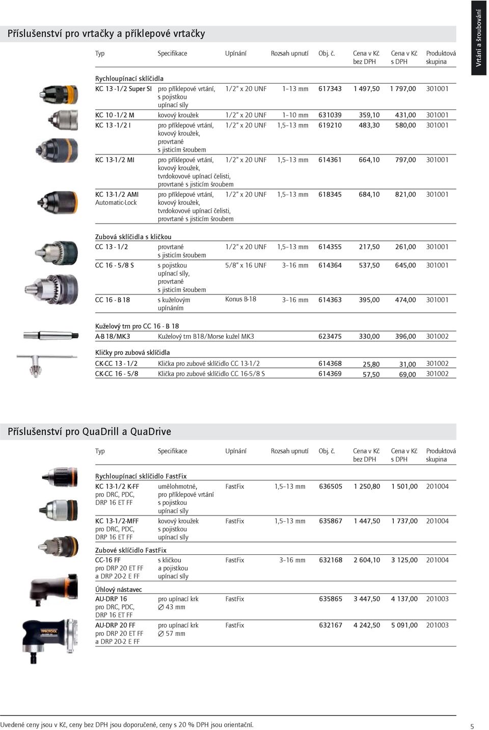 kroužek 1/2 x 20 UNF 1 10 mm 631039 359,10 431,00 301001 KC 13 1/2 I pro příklepové vrtání, 1/2 x 20 UNF 1,5 13 mm 619210 483,30 580,00 301001 kovový kroužek, provrtané s jisticím šroubem KC 131/2 MI