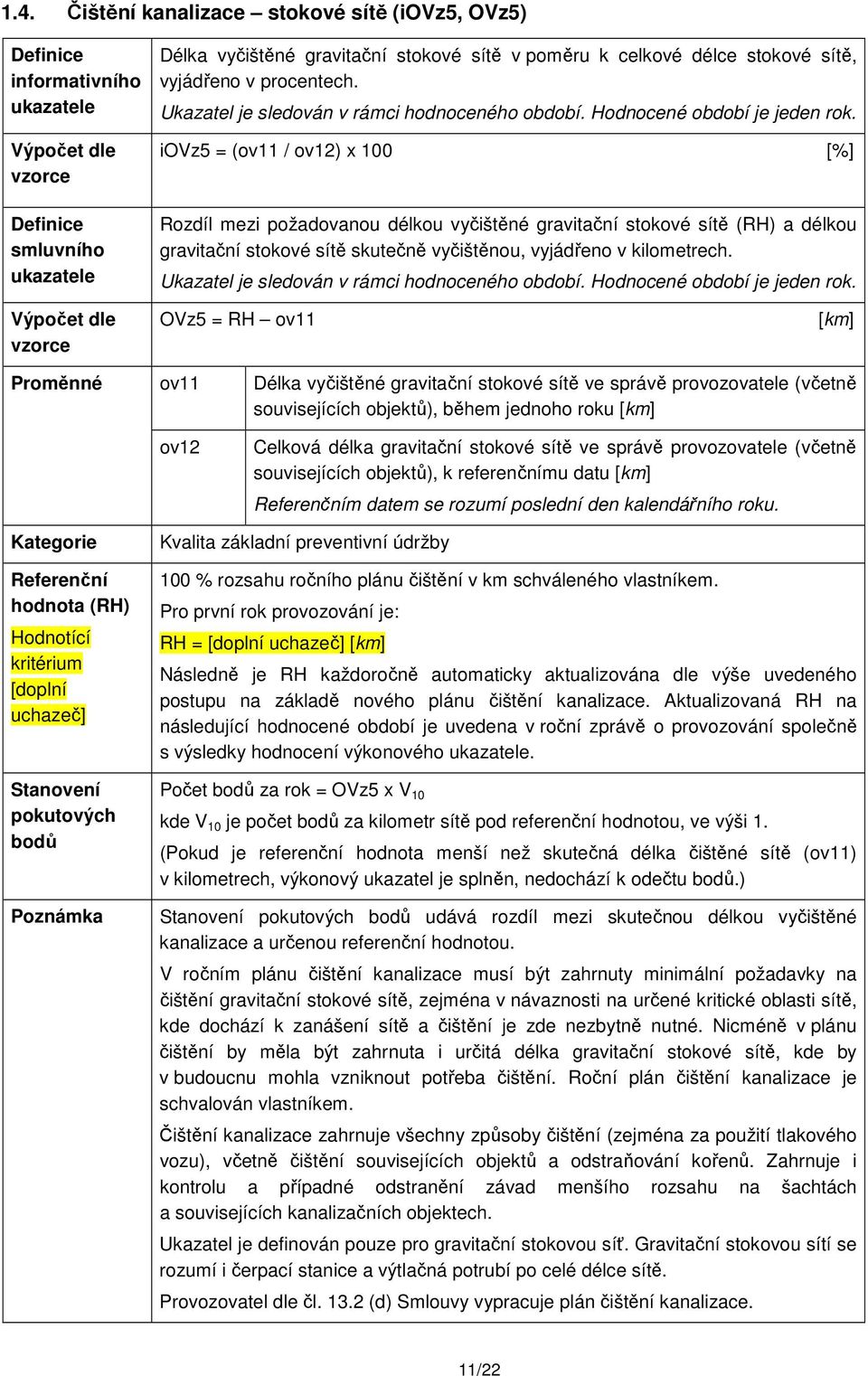 OVz5 = RH ov11 [km] Proměnné ov11 Délka vyčištěné gravitační stokové sítě ve správě provozovatele (včetně souvisejících objektů), během jednoho roku [km] ov12 Celková délka gravitační stokové sítě ve