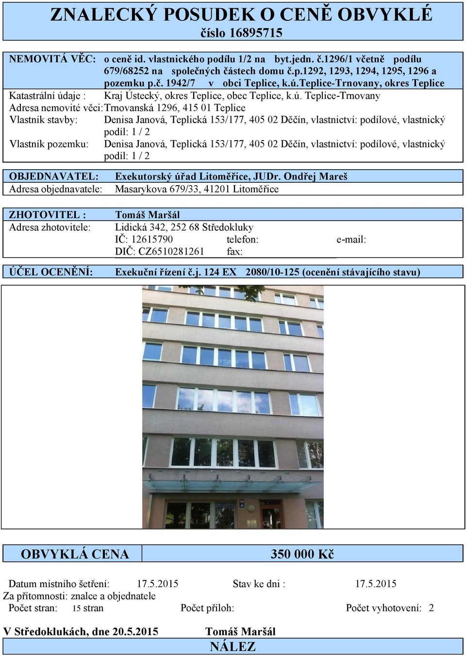 teplice-trnovany, okres Teplice Katastrální úd