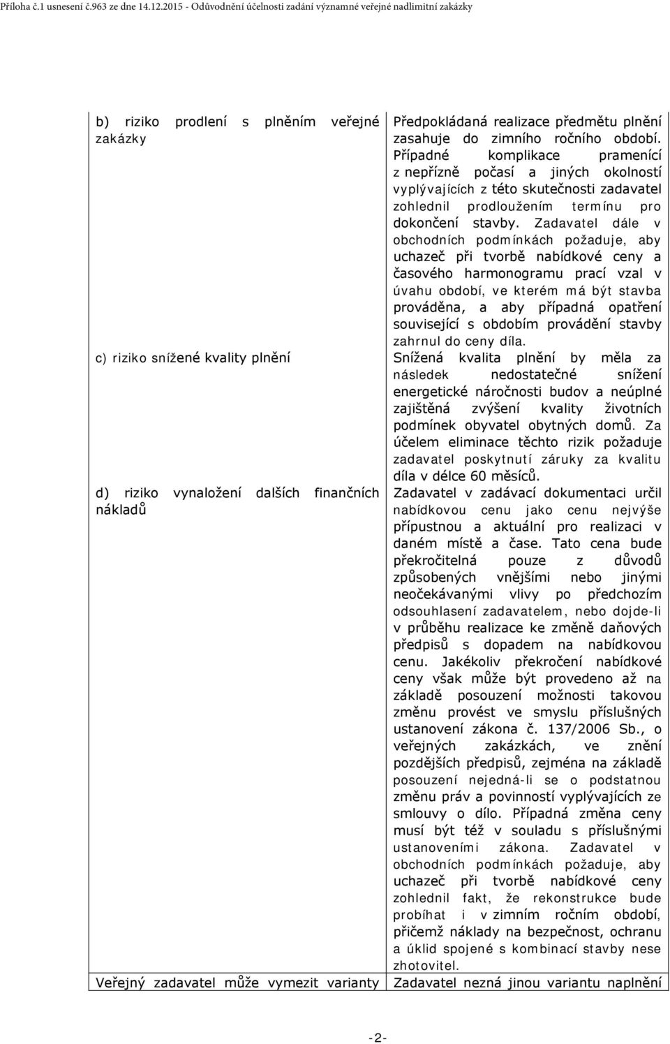 Zadavatel dále v obchodních podmínkách požaduje, aby uchazeč při tvorbě nabídkové ceny a časového harmonogramu prací vzal v úvahu období, ve kterém má být stavba prováděna, a aby případná opatření