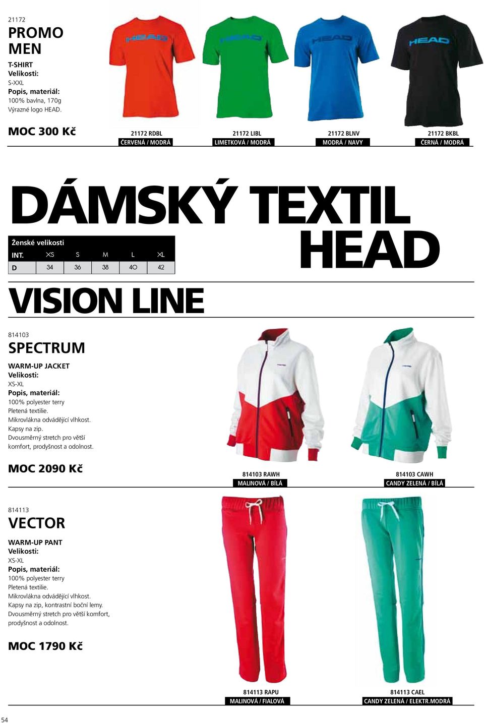 XS S M L XL D 34 36 38 40 42 Head VISION LINE 814103 SPECTRUM WARM-UP JACKET terry Kapsy na zip. Dvousměrný stretch pro větší komfort, prodyšnost a odolnost.