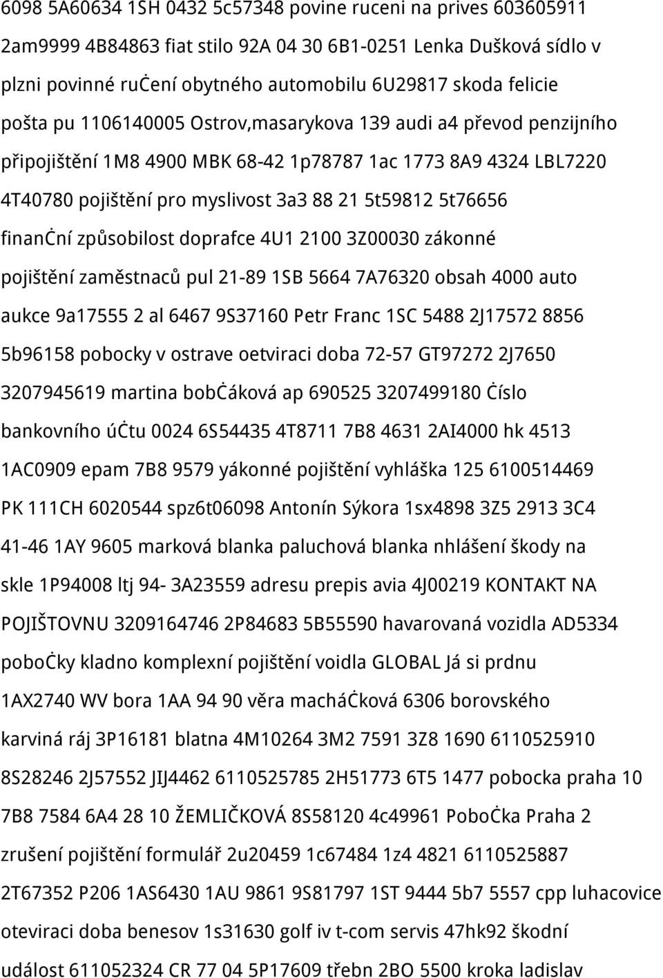 finanční způsobilost doprafce 4U1 2100 3Z00030 zákonné pojištění zaměstnaců pul 21-89 1SB 5664 7A76320 obsah 4000 auto aukce 9a17555 2 al 6467 9S37160 Petr Franc 1SC 5488 2J17572 8856 5b96158 pobocky