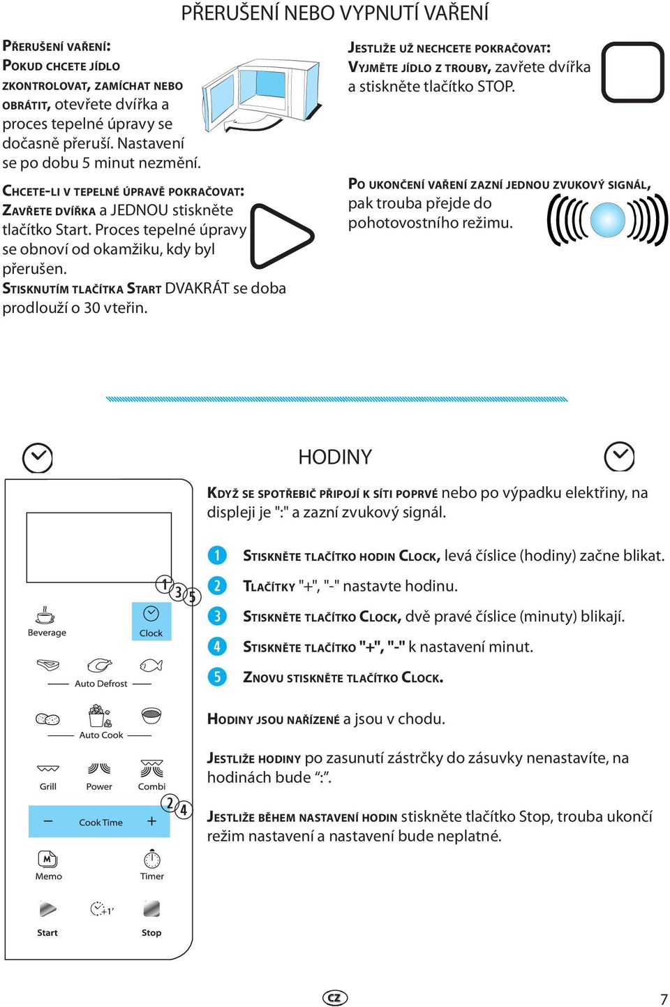 STISKNUTÍM TLAČÍTKA START DVAKRÁT se doba prodlouží o 30 vteřin. JESTLIŽE UŽ NECHCETE POKRAČOVAT: VYJMĚTE JÍDLO Z TROUBY, zavřete dvířka a stiskněte tlačítko STOP.