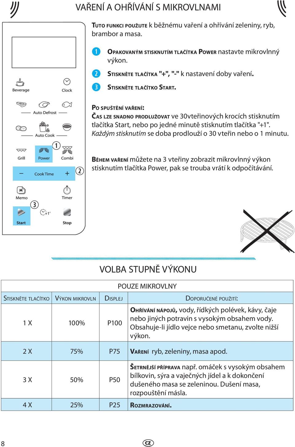 PO SPUŠTĚNÍ VAŘENÍ: ČAS LZE SNADNO PRODLUŽOVAT ve 30vteřinových krocích stisknutím tlačítka Start, nebo po jedné minutě stisknutím tlačítka "+1".