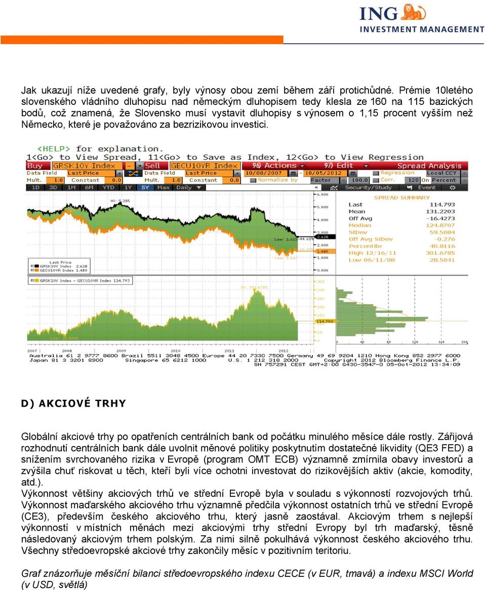 Německo, které je považováno za bezrizikovou investici. D) AKCIOVÉ TRHY Globální akciové trhy po opatřeních centrálních bank od počátku minulého měsíce dále rostly.