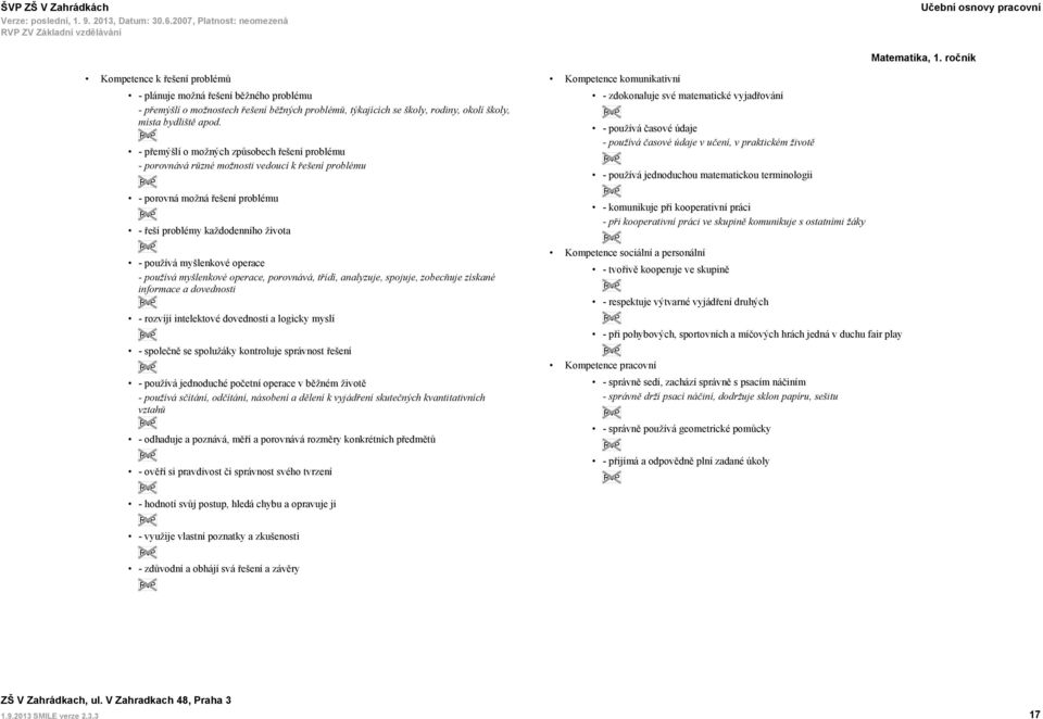 operace - používá myšlenkové operace, porovnává, třídí, analyzuje, spojuje, zobecňuje získané informace a dovednosti - rozvíjí intelektové dovednosti a logicky myslí - společně se spolužáky