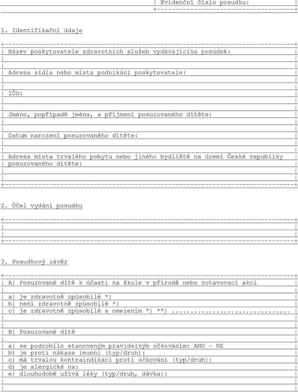 dítěte: Datum narození posuzovaného dítěte: Adresa místa trvalého pobytu nebo jiného bydliště na území České republiky posuzovaného dítěte: +------------+ 2.