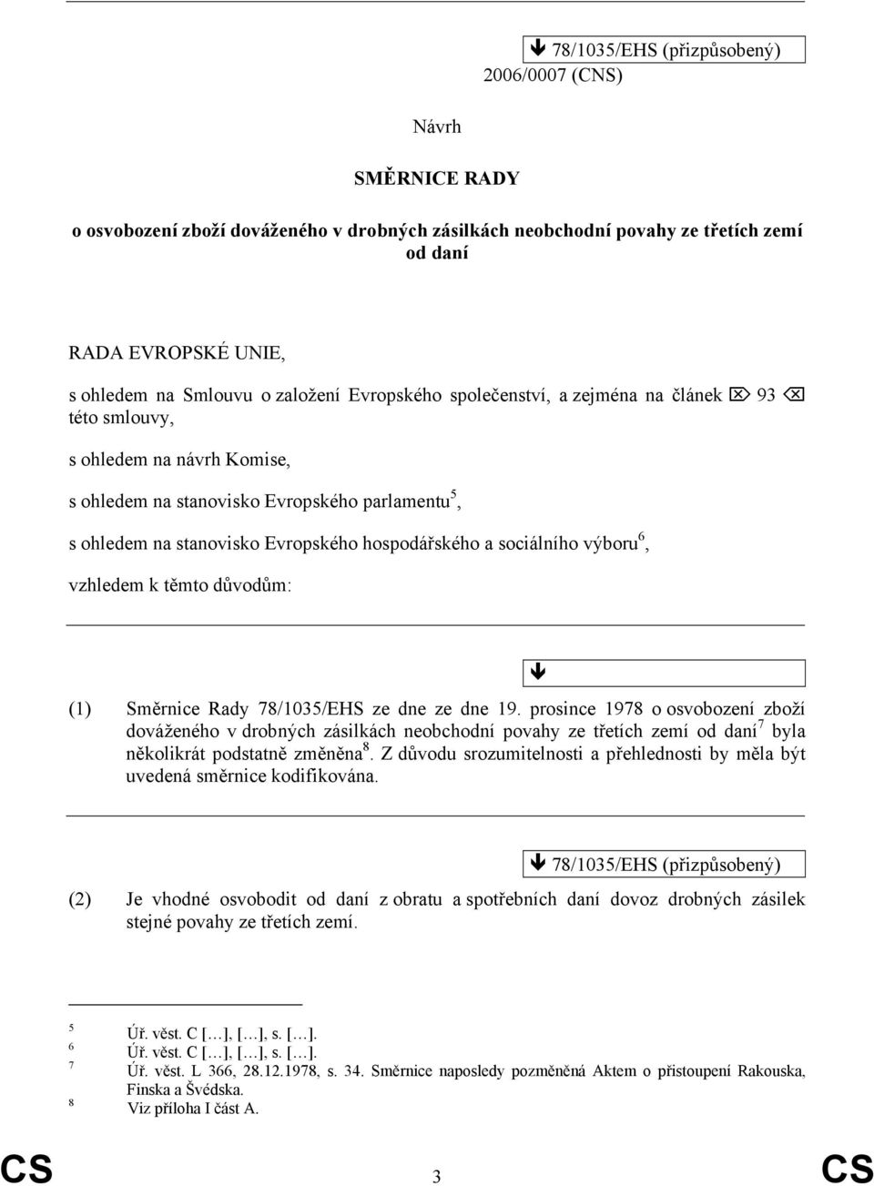 sociálního výboru 6, vzhledem k těmto důvodům: (1) Směrnice Rady 78/1035/EHS ze dne ze dne 19.